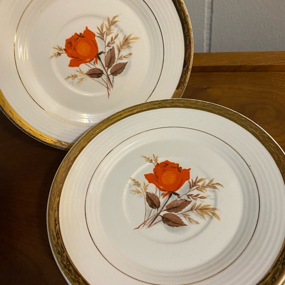 American Limoges Triumph Vermillion Rose Bread Plates 22-k Gold Set of 6 - Picture 2 of 5